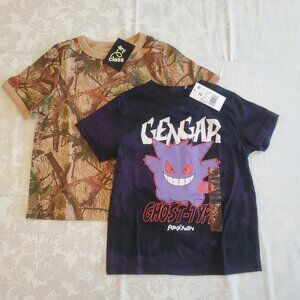 NWT Lot of Two Boys T-Shirts Pokemon Gengar & Tan Camo Short Sleeve Graphic XS